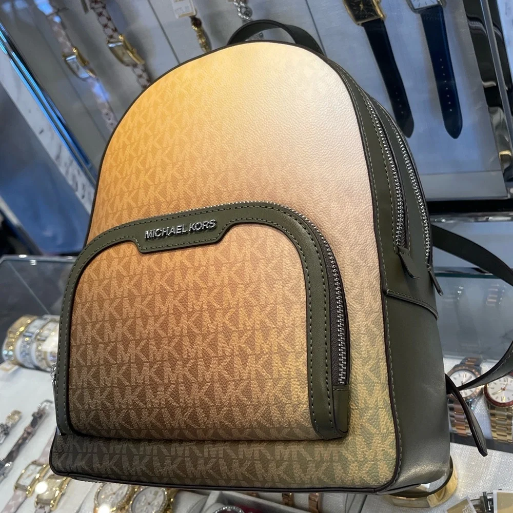 MICHAEL KORS Jaycee Medium Ombré Signature Logo Backpack Olive Combo  NWT